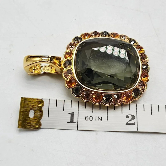 Joan Rivers Vintage Orange Green Glass Necklace Pendant Large 2.25 in - Picture 5 of 5